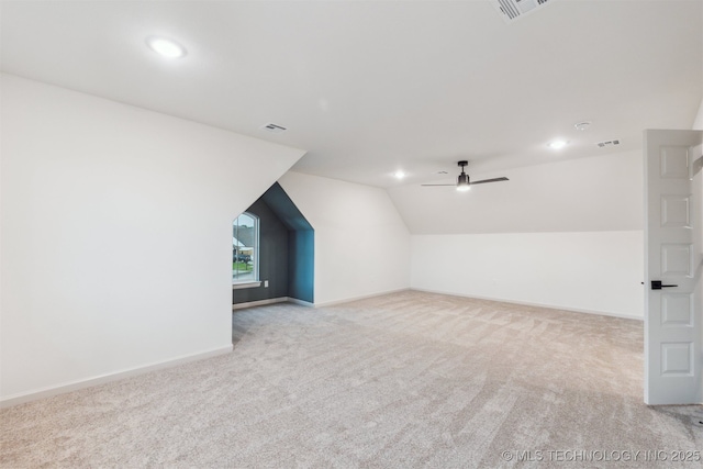 2722 E 134th Cir, Bixby, OK 74008 - additional living space featuring carpet floors, vaulted ceiling, recessed lighting, and ceiling fan