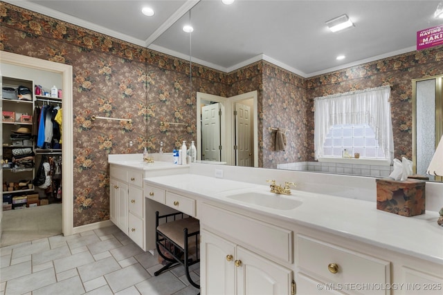 bathroom featuring vanity and ornamental molding