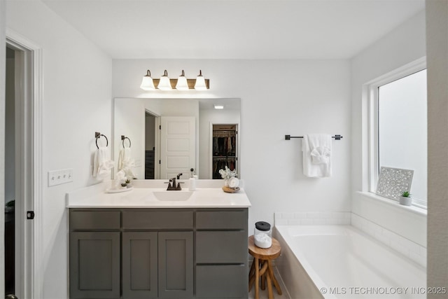 bathroom featuring vanity, plenty of natural light, and a bathtub