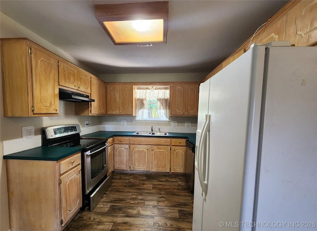 kitchen featuring appliances with stainless steel finishes, dark hardwood / wood-style floors, and sink