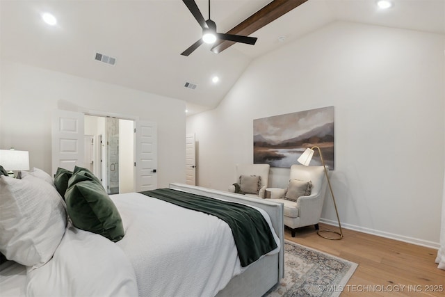 2325 E 134th Cir, Bixby, OK 74008 - bedroom with light wood-type flooring, high vaulted ceiling, a ceiling fan, and recessed lighting