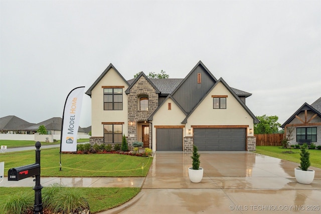 2325 E 134th Cir, Bixby, OK 74008 - french country home featuring stone siding, stucco siding, and concrete driveway