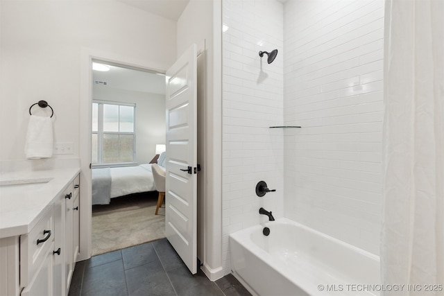 2325 E 134th Cir, Bixby, OK 74008 - bathroom with shower / tub combo, vanity, ensuite bath, and tile patterned flooring