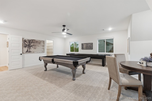 2325 E 134th Cir, Bixby, OK 74008 - recreation room with billiards table, a ceiling fan, recessed lighting, and light carpet