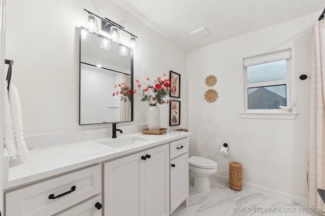 2325 E 134th Cir, Bixby, OK 74008 - full bathroom with vanity, marble finish flooring, and curtained shower
