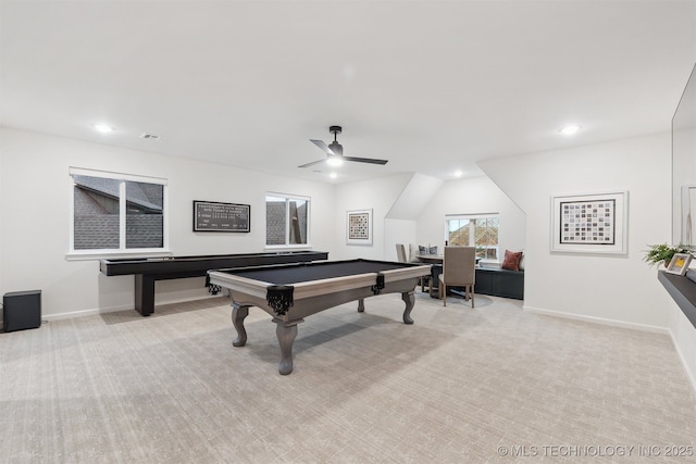 2325 E 134th Cir, Bixby, OK 74008 - rec room with carpet, recessed lighting, billiards table, and a ceiling fan