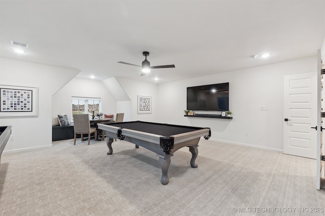 2325 E 134th Cir, Bixby, OK 74008 - recreation room with ceiling fan, recessed lighting, pool table, and light carpet