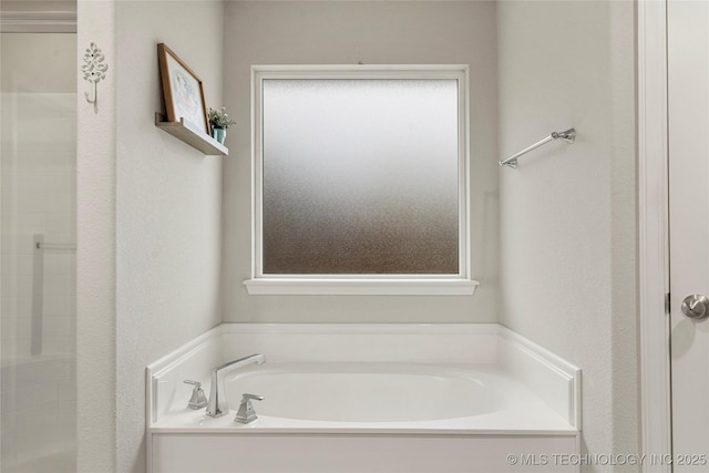 bathroom featuring a tub and a wealth of natural light