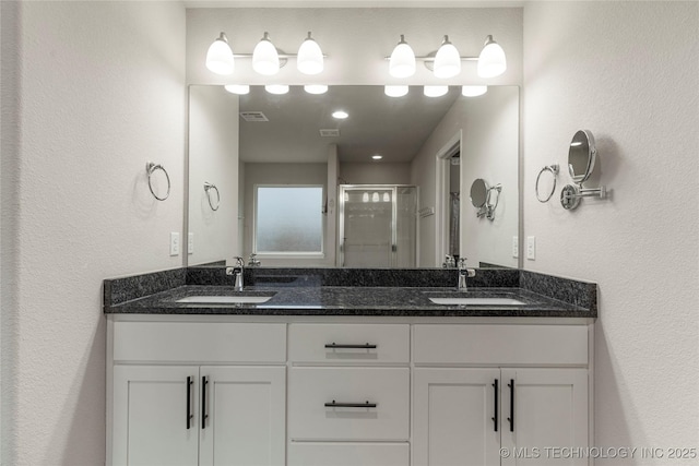 bathroom with vanity and walk in shower