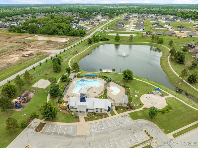 bird's eye view featuring a water view