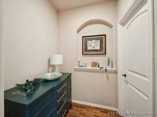 interior space with hardwood / wood-style flooring and vanity