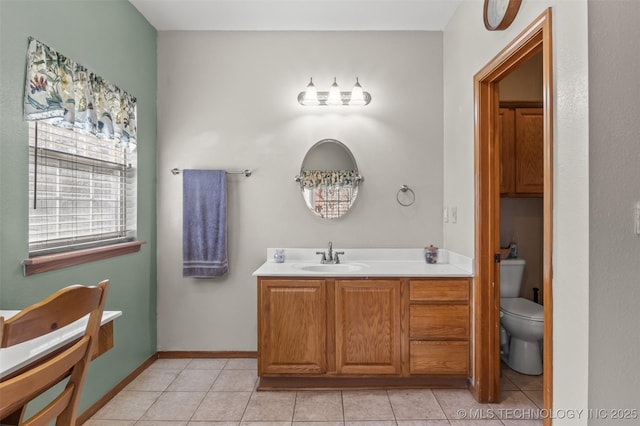 bathroom featuring vanity, tile patterned floors, and toilet