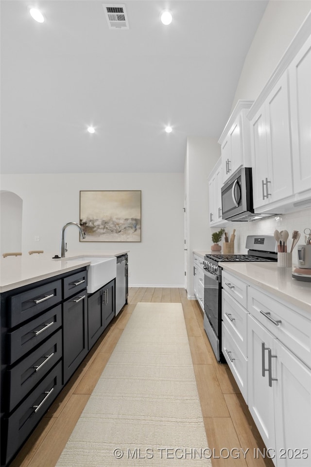 kitchen with white cabinetry, stainless steel appliances, and sink