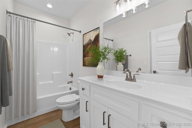 1941 W Huntsville Pl, Broken Arrow, OK 74011 - full bathroom featuring vanity, shower / bath combo, and wood finished floors