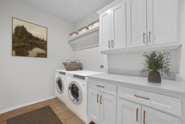 1941 W Huntsville Pl, Broken Arrow, OK 74011 - laundry area with cabinet space, washer and dryer, and light wood-style flooring
