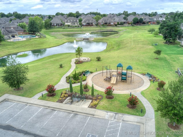 aerial view with a water view