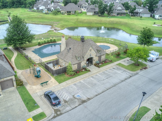 aerial view with a water view