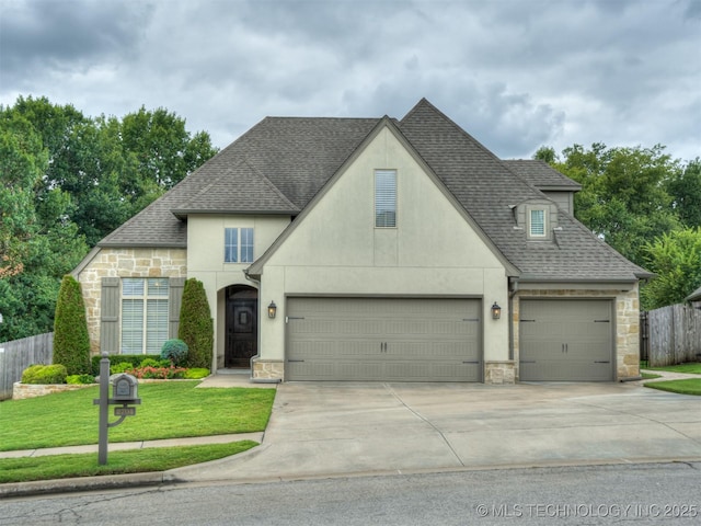 view of front of property with a garage and a front yard