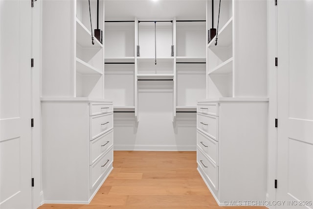 walk in closet with light wood-type flooring