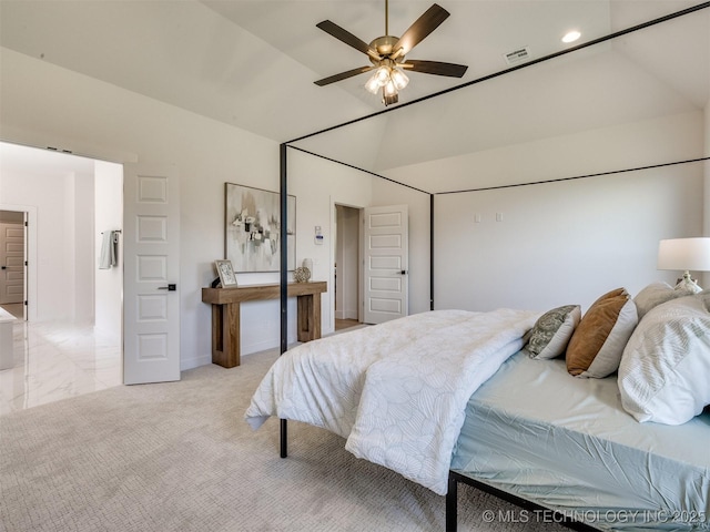 2508 E 135th Dr S, Bixby, OK 74008 - bedroom featuring lofted ceiling, recessed lighting, baseboards, and light colored carpet