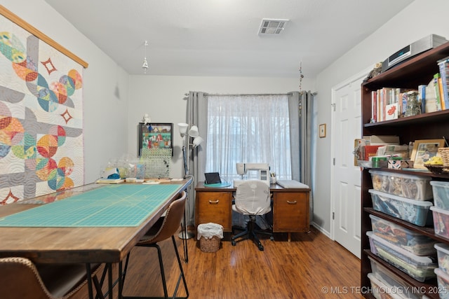 home office featuring wood-type flooring