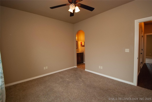 unfurnished bedroom with carpet and ceiling fan