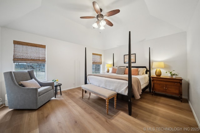 bedroom featuring ceiling fan and light wood-type flooring