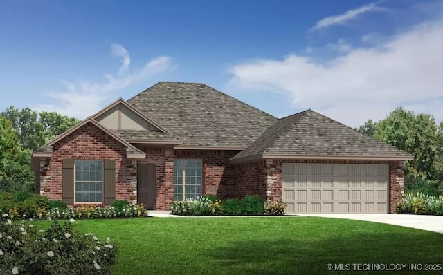 view of front of property featuring a garage and a front yard