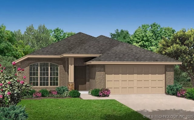 view of front of home with a garage and a front yard