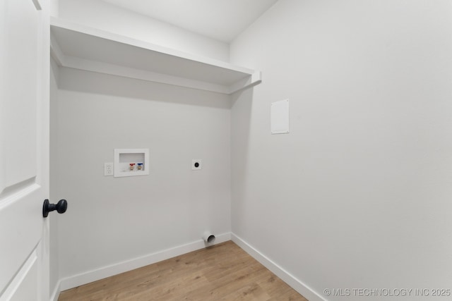 203 W Monroe Ave, Mcalester, OK 74501 - washroom featuring electric dryer hookup, hookup for a washing machine, light wood-style flooring, and baseboards