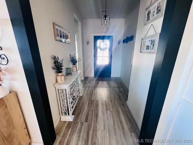 doorway to outside with wood-type flooring