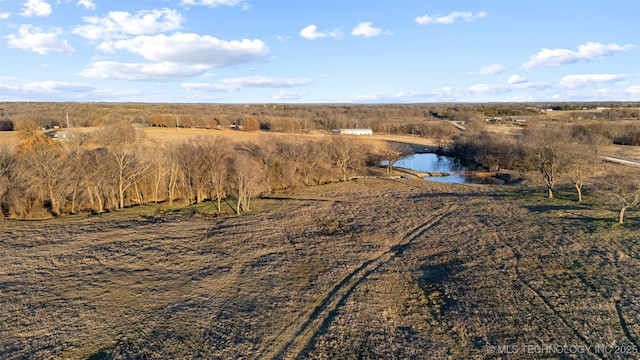 drone / aerial view featuring a rural view and a water view