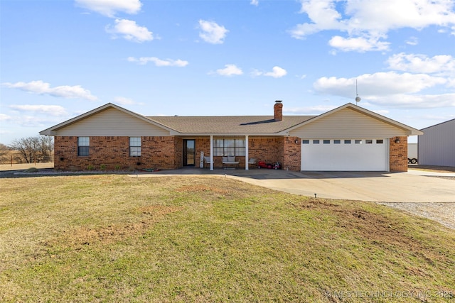 single story home with a garage and a front yard