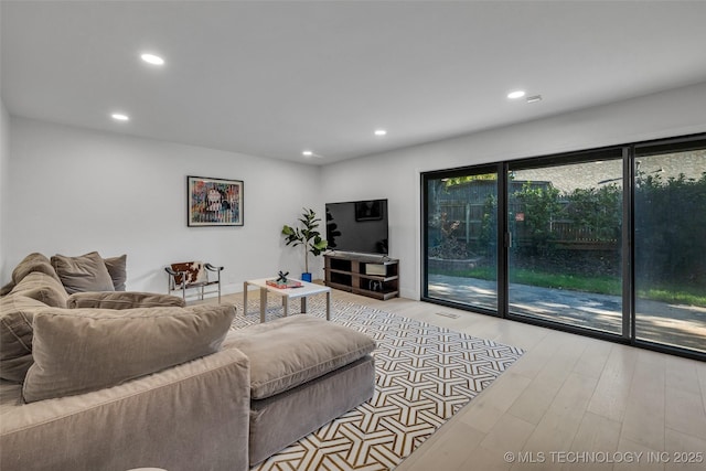 living room with light hardwood / wood-style floors