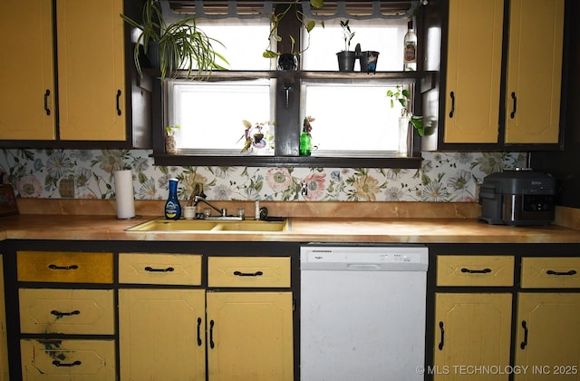 kitchen featuring white dishwasher and sink