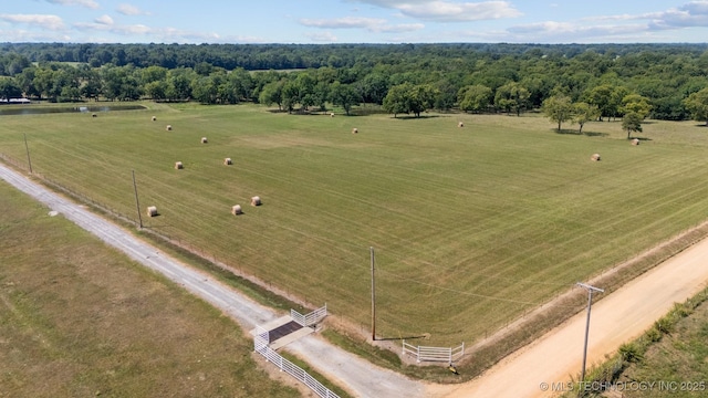 birds eye view of property featuring a rural view