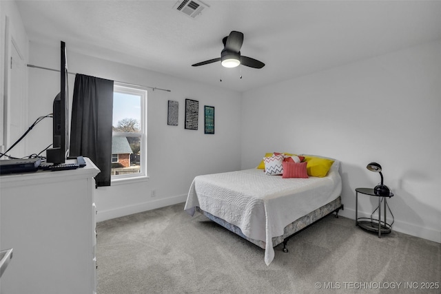 bedroom featuring carpet and ceiling fan