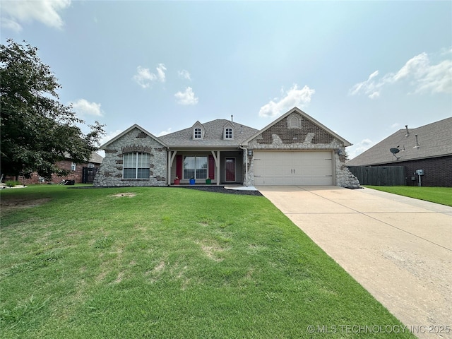 view of front facade with a garage and a front lawn