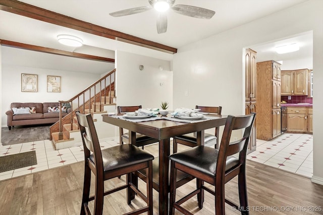 17121 E 120th St, Collinsville, OK 74021 - dining space with a ceiling fan, stairway, and light wood-style flooring