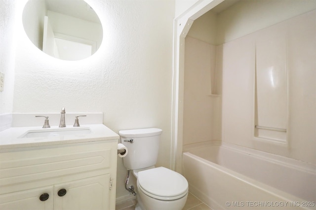 full bathroom featuring shower / bath combination, vanity, and toilet