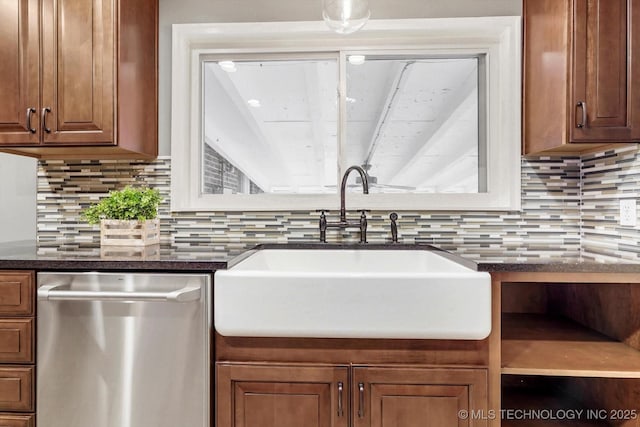 kitchen featuring tasteful backsplash, sink, and dishwasher