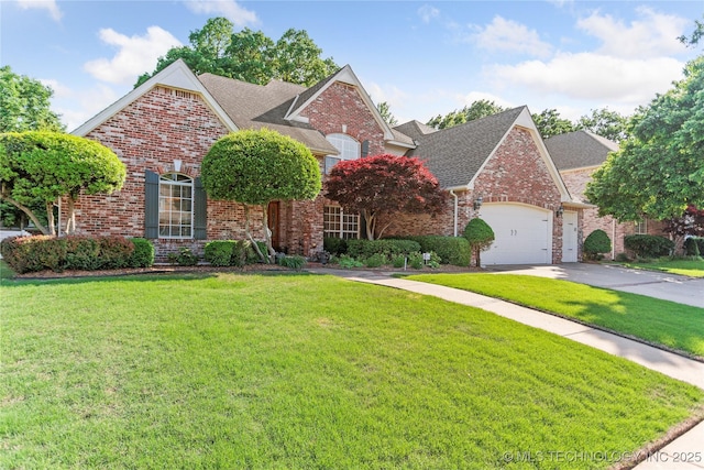 front facade with a garage and a front yard