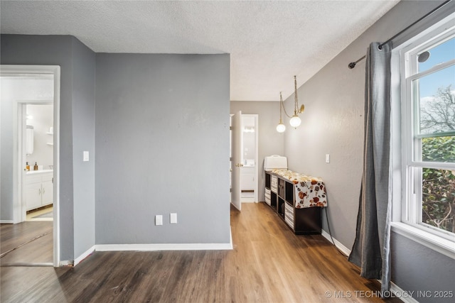 interior space featuring hardwood / wood-style flooring and a textured ceiling