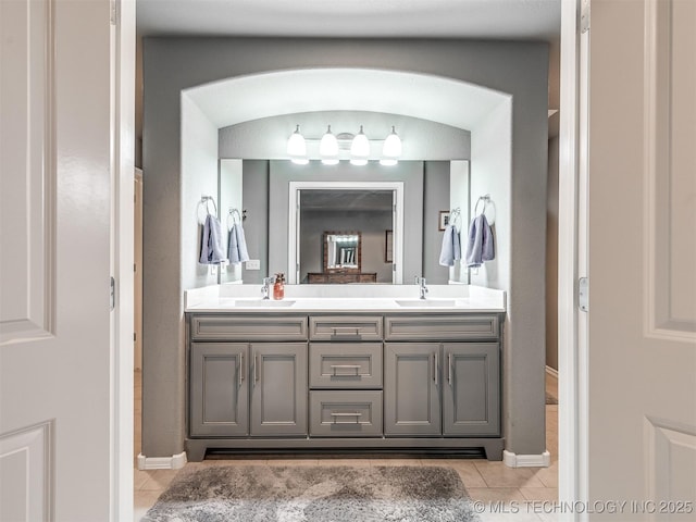 bathroom with vanity and tile patterned floors