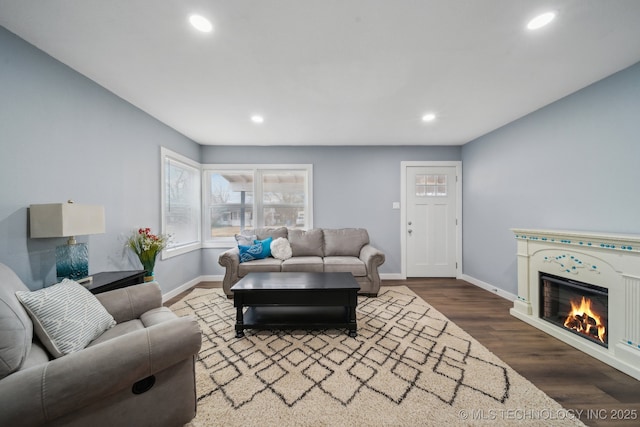 living room featuring dark hardwood / wood-style floors