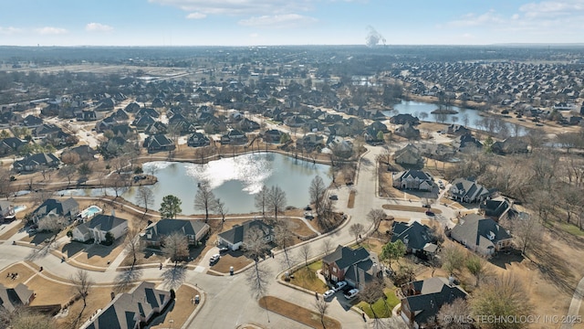 aerial view with a water view