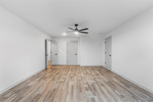 empty room featuring ceiling fan and light wood-type flooring