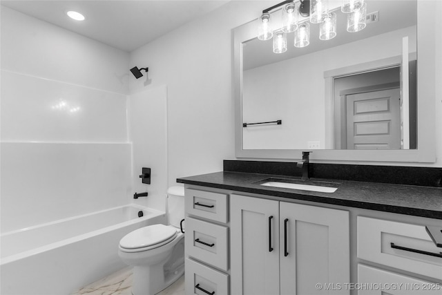 full bathroom with vanity, toilet, and shower / bath combination