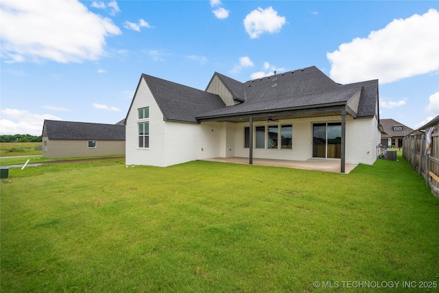 2078 E 136th Pl S, Bixby, OK 74008 - back of house with a patio, a shingled roof, ceiling fan, and brick siding