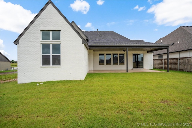 2078 E 136th Pl S, Bixby, OK 74008 - back of house featuring a patio, brick siding, a ceiling fan, and roof with shingles